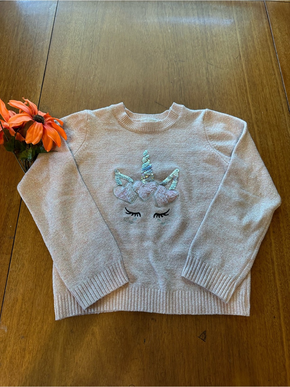 Btween Light Pink Girls Unicorn Sweater